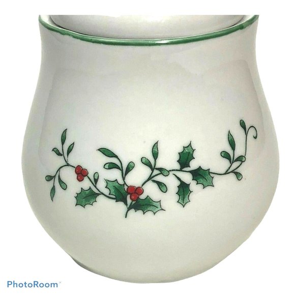 Royal Seasons Sugar Bowl with Lid Stoneware Holly Holiday - Picture 2 of 6